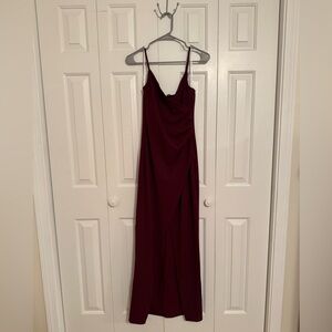 Lulu's Red Ruched Burgundy Maxi Dress